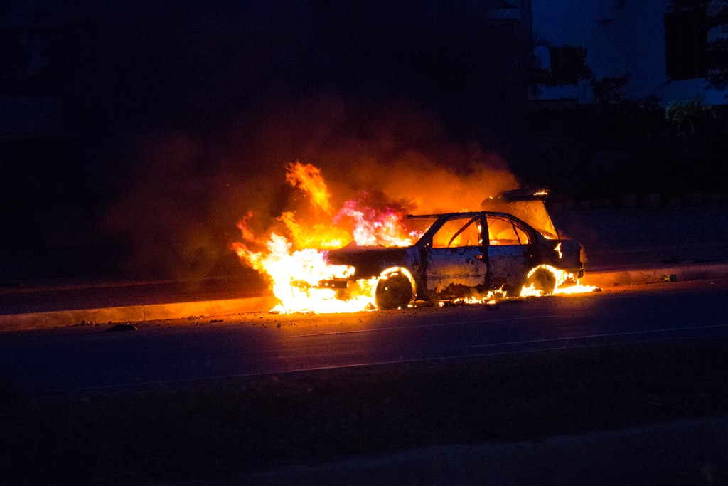 Driver injures himself when his car catches fire