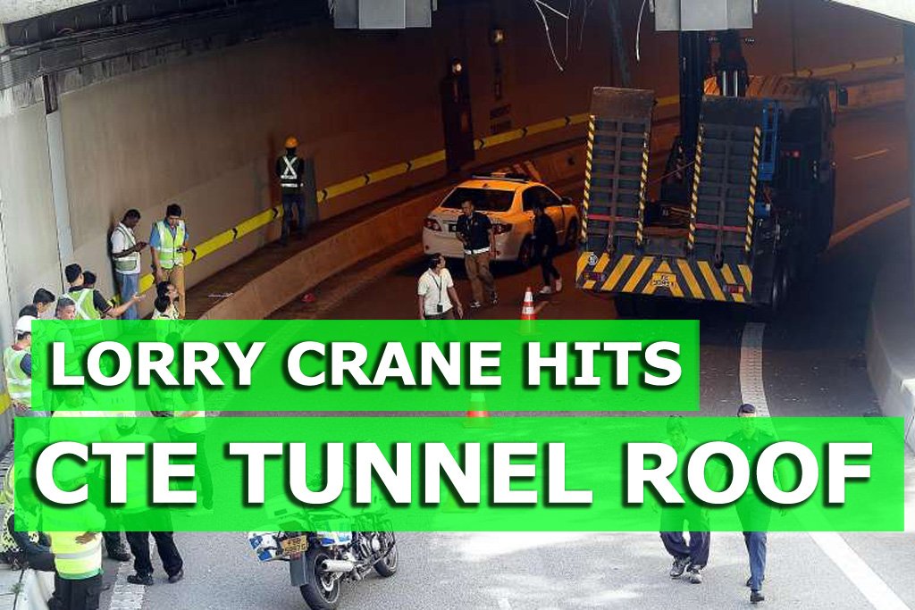 Lorry crane hits the roof of a CTE tunnel