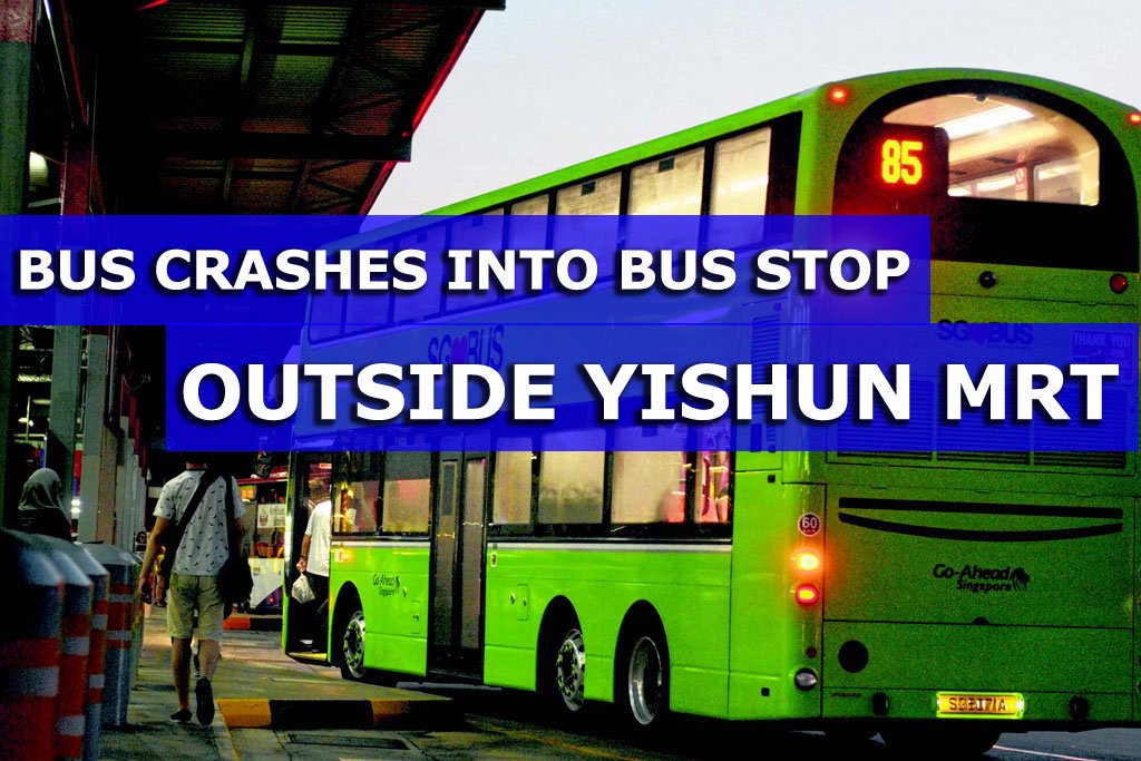 Bus crashes into bus stop outside Yishun MRT