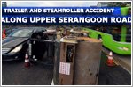 Traffic jam along Upper Serangoon Road after steamroller falls from trailer