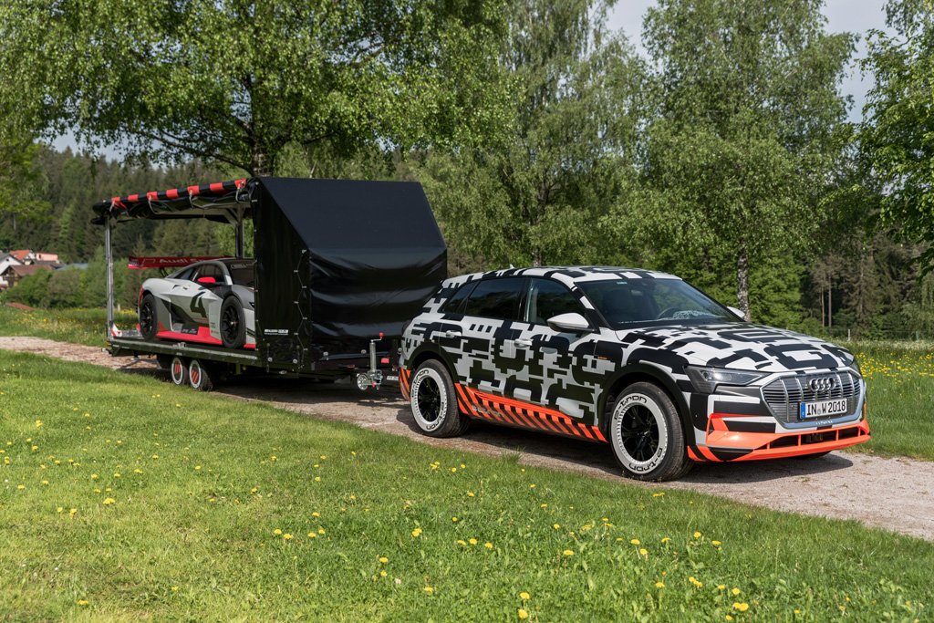 Audi e-tron prototype tows e-tron Vision Gran Turismo at Worthersee Meet