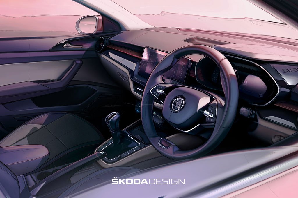 Skoda reveals first interior sketch for the Slavia