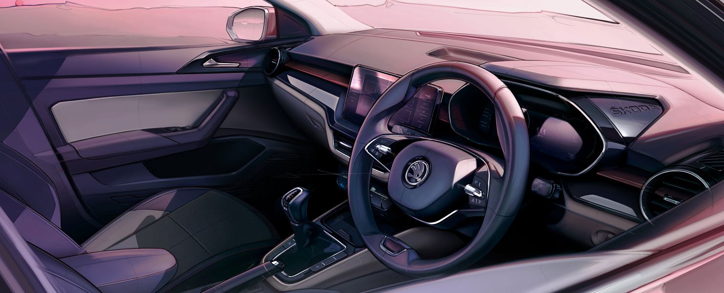 Skoda reveals first interior sketch for the Slavia